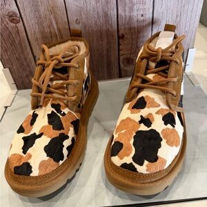 UGG Cow Print Ankle Boots - Brown and Black